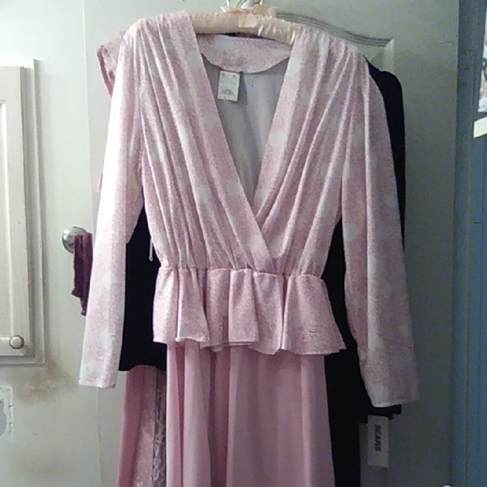 Pink Long Sleeve Dress with Wrap V-Neckline